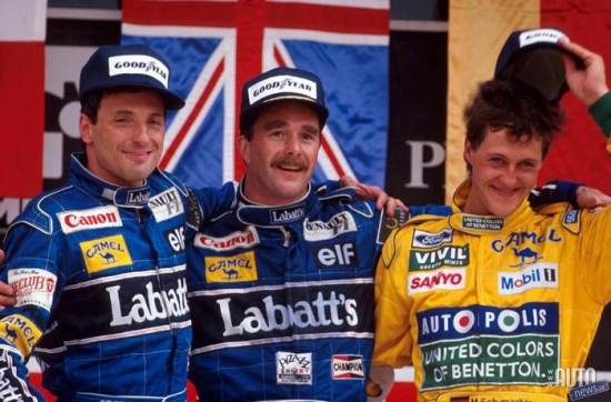 1992. Mexican Grand Prix – Nigel Mansell, Riccardo Patrese and Michael Schumacher.